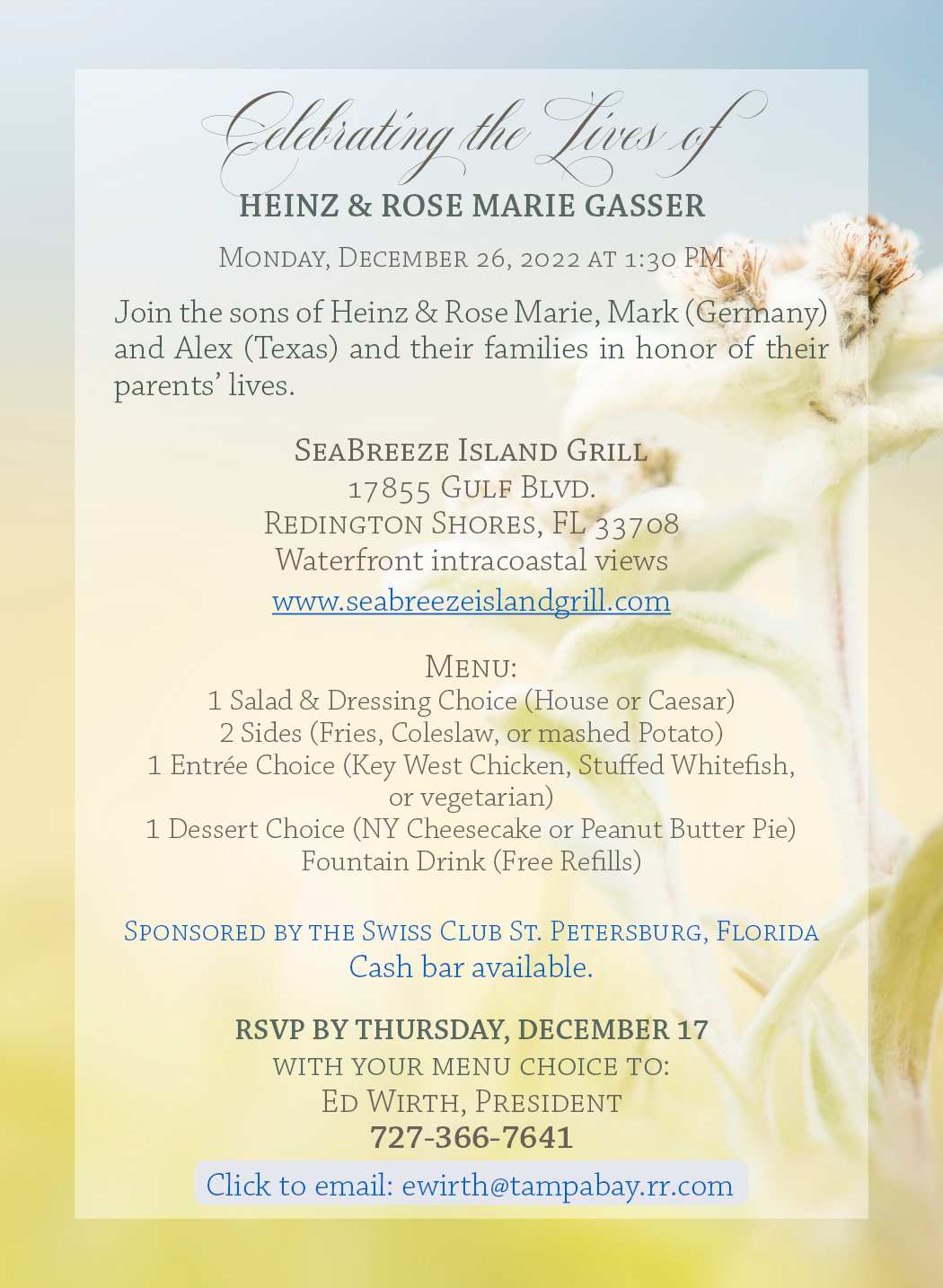 Celebration of Life Invitation Gassers